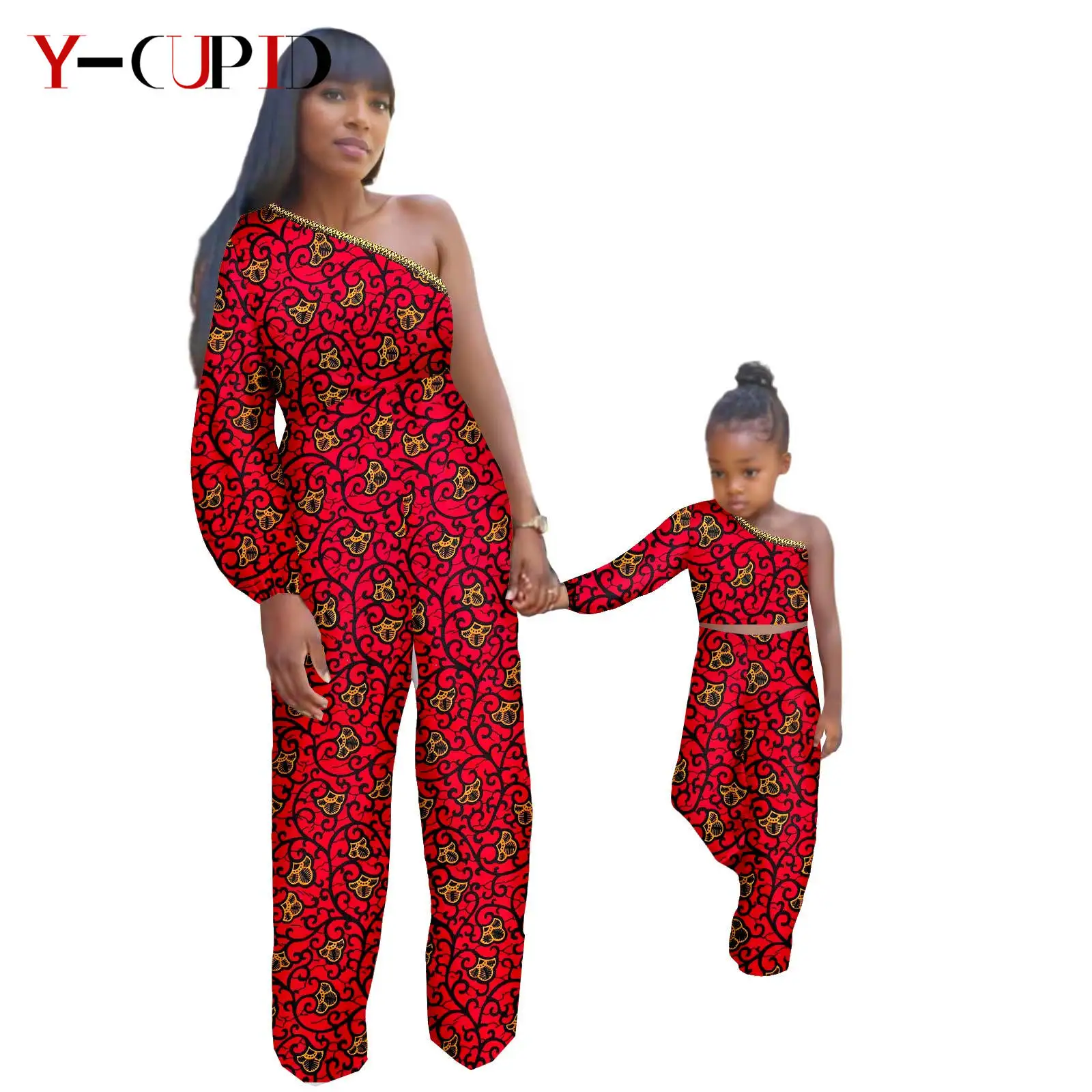 African Clothes Print Jumpsuit for Women Match Girls Top and Pant Sets Family Outfits Dashiki Mother and Daughte Outwear 24F032