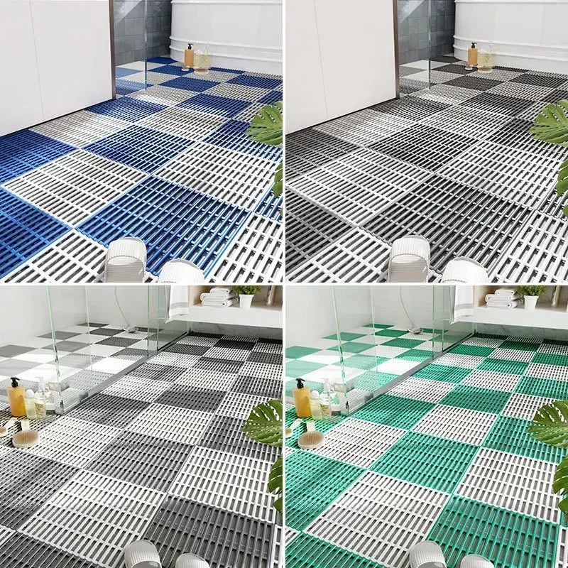 Bathroom Eco-Friendly Tpe Anti-Fall Foot Mat Flexible Striped Splicing Anti-Slip Pad Waterproof Hollow Toilet Floor Covering