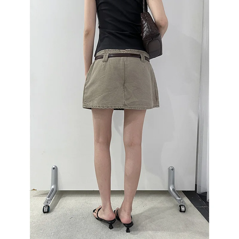 Benuynffy Solid Color High Waist Khaki Short Skirt Women 2026 Summer New Korean Fashion Pockets Slim Casual Female A-Line Skirts