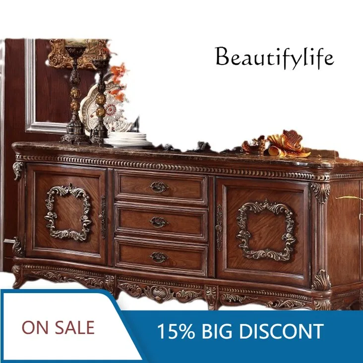 

New Chinese Classical Solid Wood Dining Side Cabinet European Carved Storage Villa Home TV Cabinet Wall Storage X