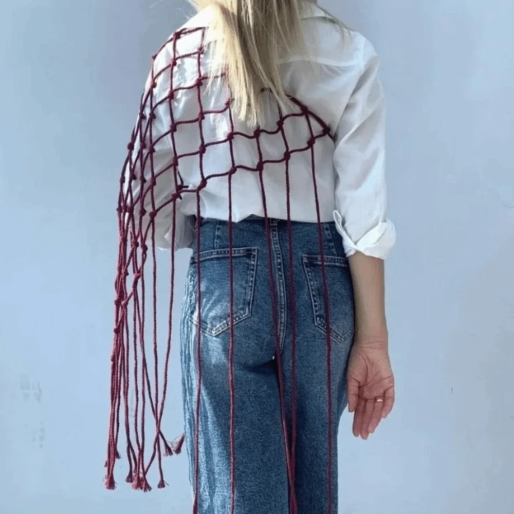 

New Bohemian Netted Fringe Scarf Shawl Decorative Tassel Ethnic Design Mesh Tassel Waistband Waist Wrap Versatile Styling