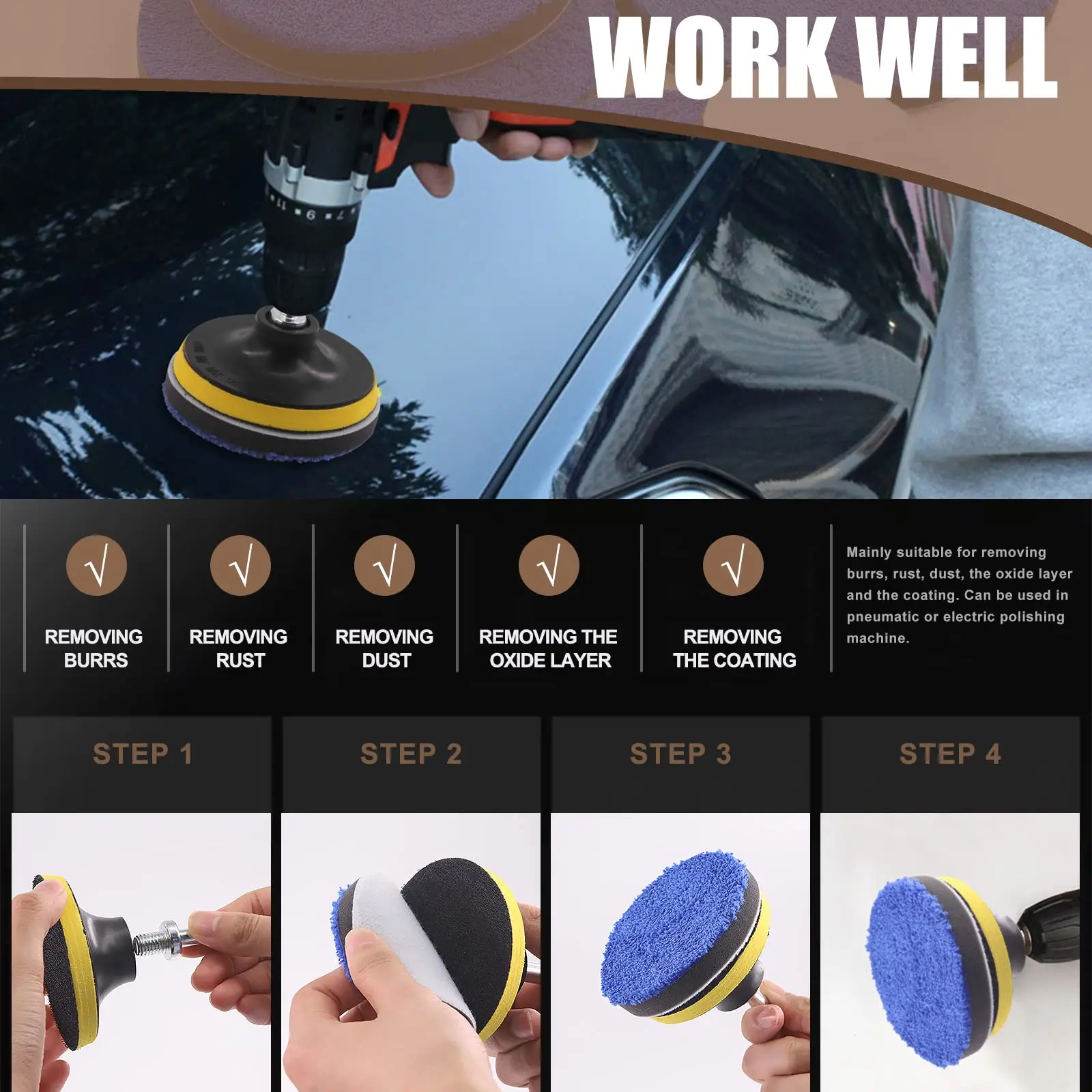 3/4/5/6/7 Inch Removing Wax Buffer Pads Microfiber Polishing Pad Replaceable Buffing Pads For DA/RO Polisher Car Wash Clean