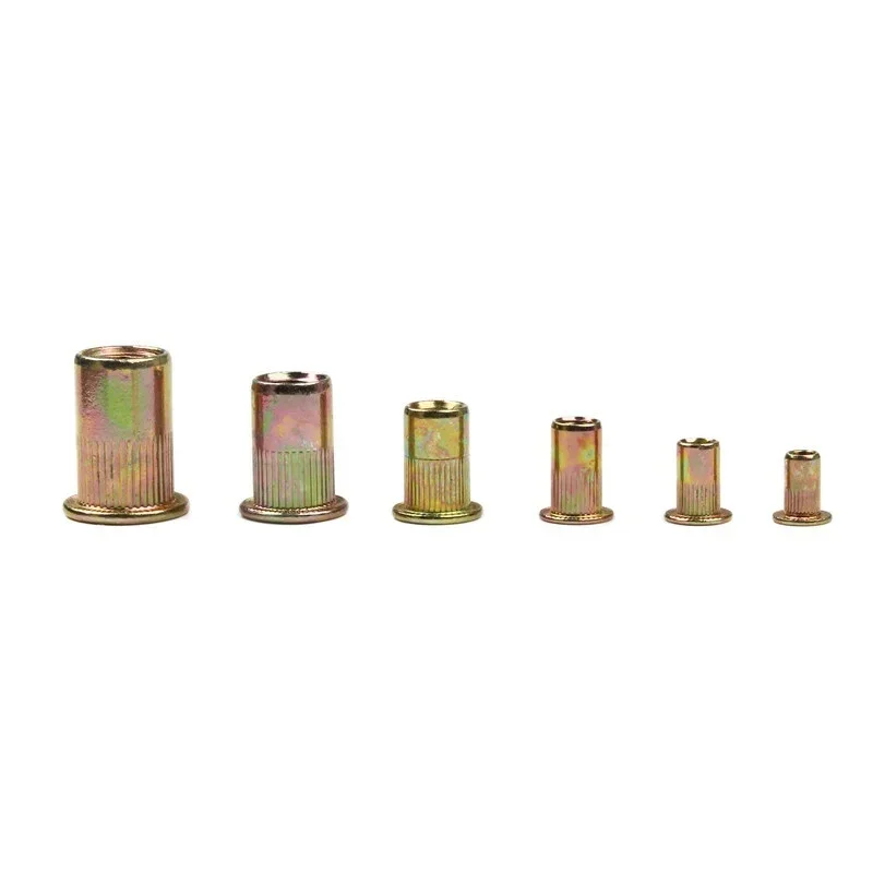 20PCS Carbon Steel Rivet Nuts M4 M5 M6 M8 M10 M12 Flat Head Threaded Rivet Insert Nutsert Cap Rivet Nut Kit
