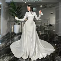 Simple Mermaid Wedding Dresses Muslim Woman's Long Sleeve Formal High Neck Bride Gowns Customized Vestidos فساتين حفلا