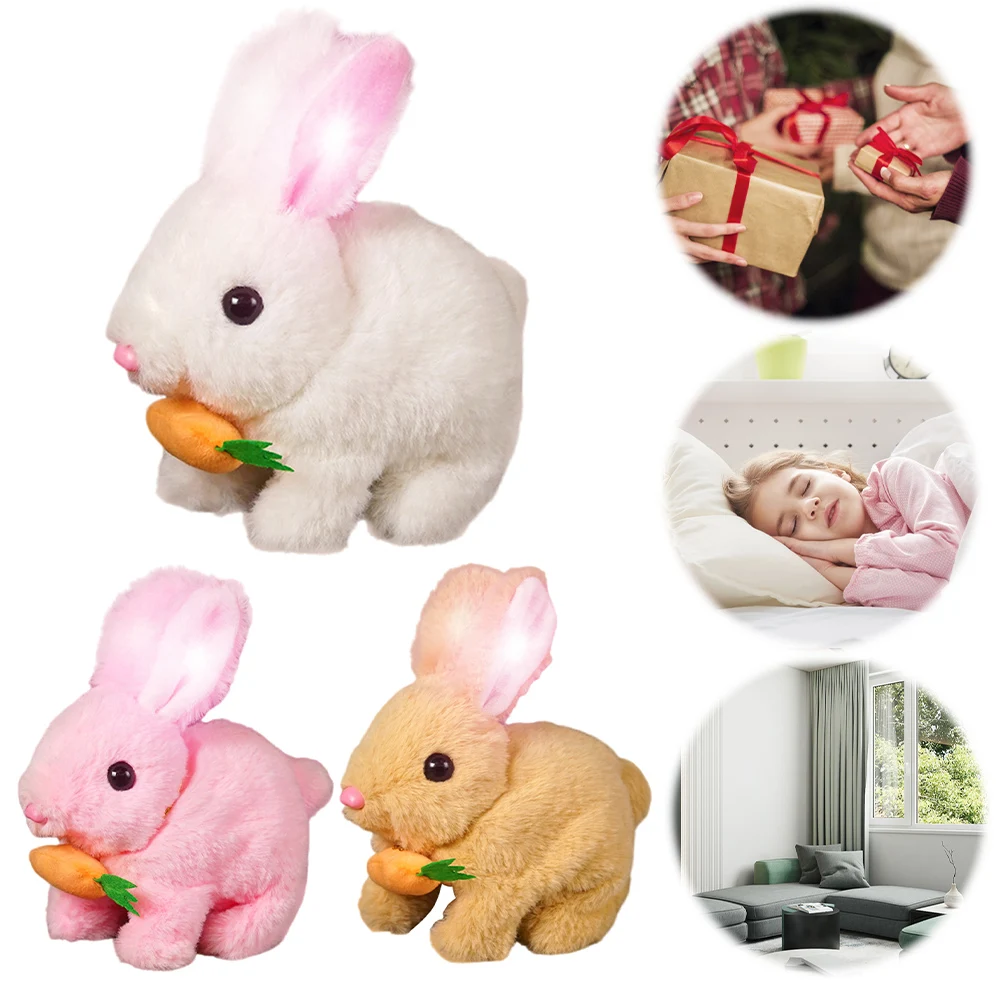 ตุ๊กตากระต่ายของเล่นตุ๊กตาสัตว์ของเล่นเดินกระโดดสัตว์เลี้ยงอิเล็กทรอนิกส์ของเล่นกระต่ายกระต่ายจมูกที่สมจริงตุ๊กตาสําหรับเด็กวัยหัดเดินวันเกิด