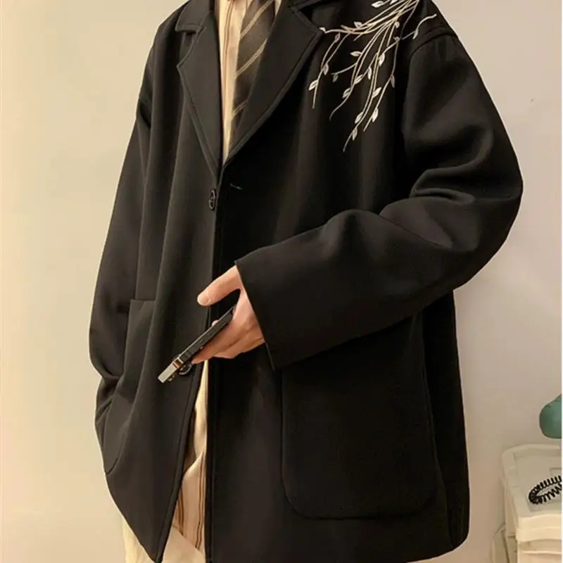 

New Chinese Sle Embroidered Casual Men's Suit Jaet Ultra Slim Fit Long Sve Wedding Par Wear Thiened Fce Lined