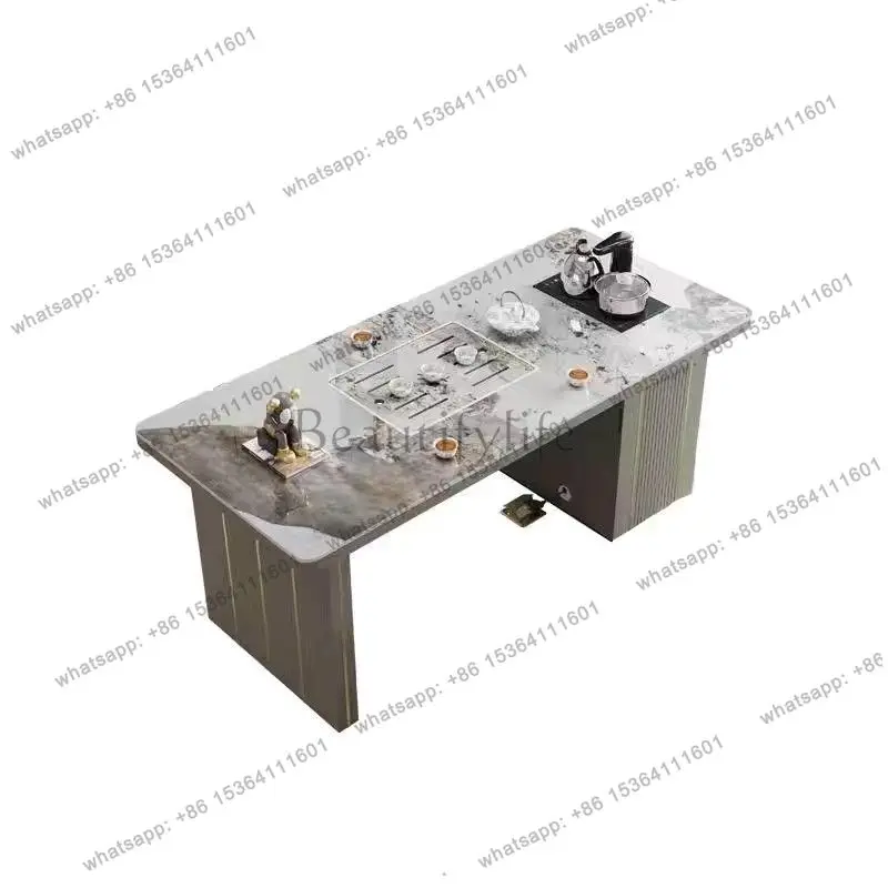 Light luxury and simple modern bright rock slab tea table, office home tea table integrated