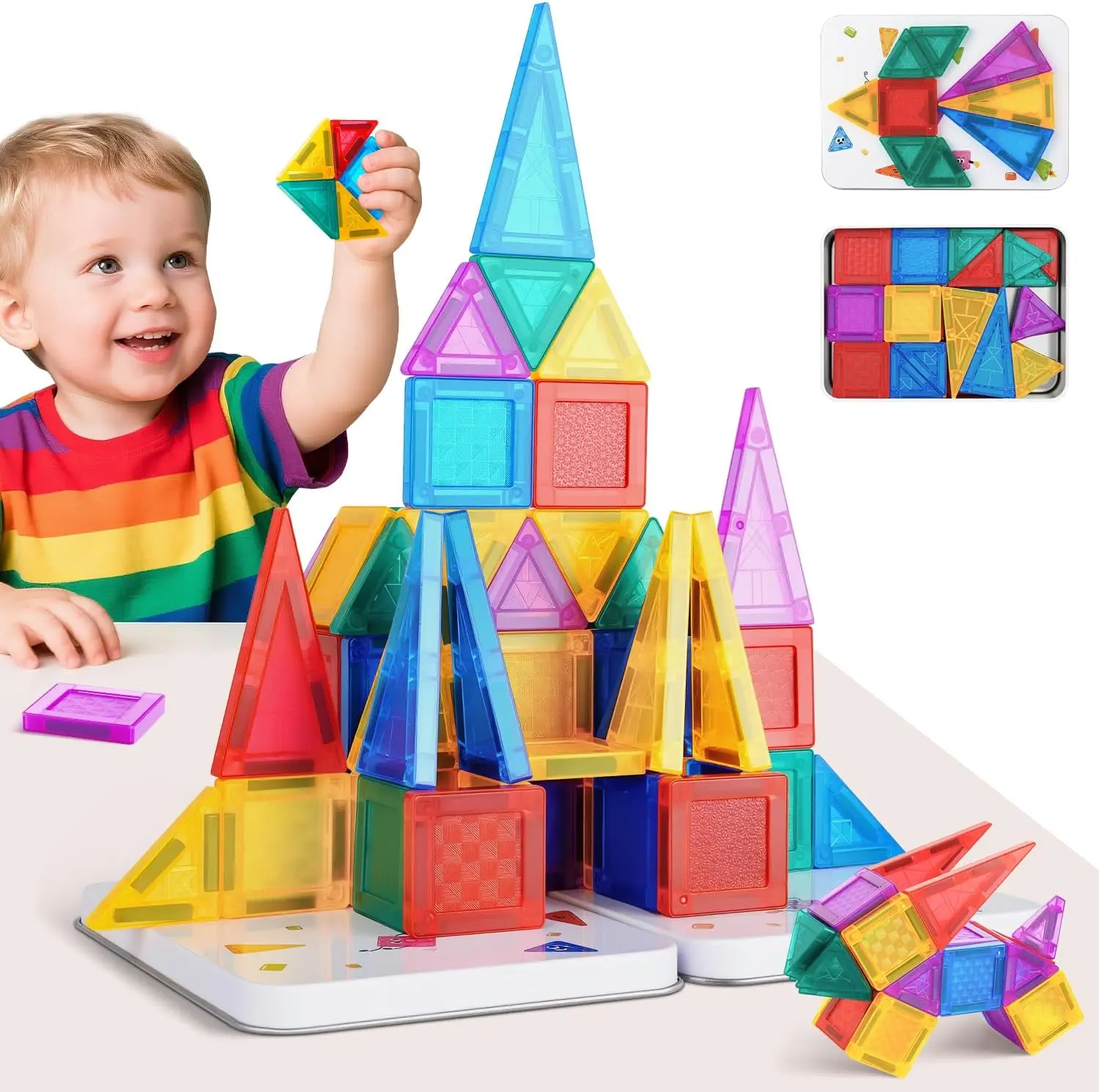 بلاط مغناطيسي 56 قطعة ألعاب سفر للأطفال مجموعة مكعبات بناء مغناطيسية صغيرة مع صندوق حديد لعبة مغناطيسية هدايا عيد الميلاد وأعياد الميلاد #1