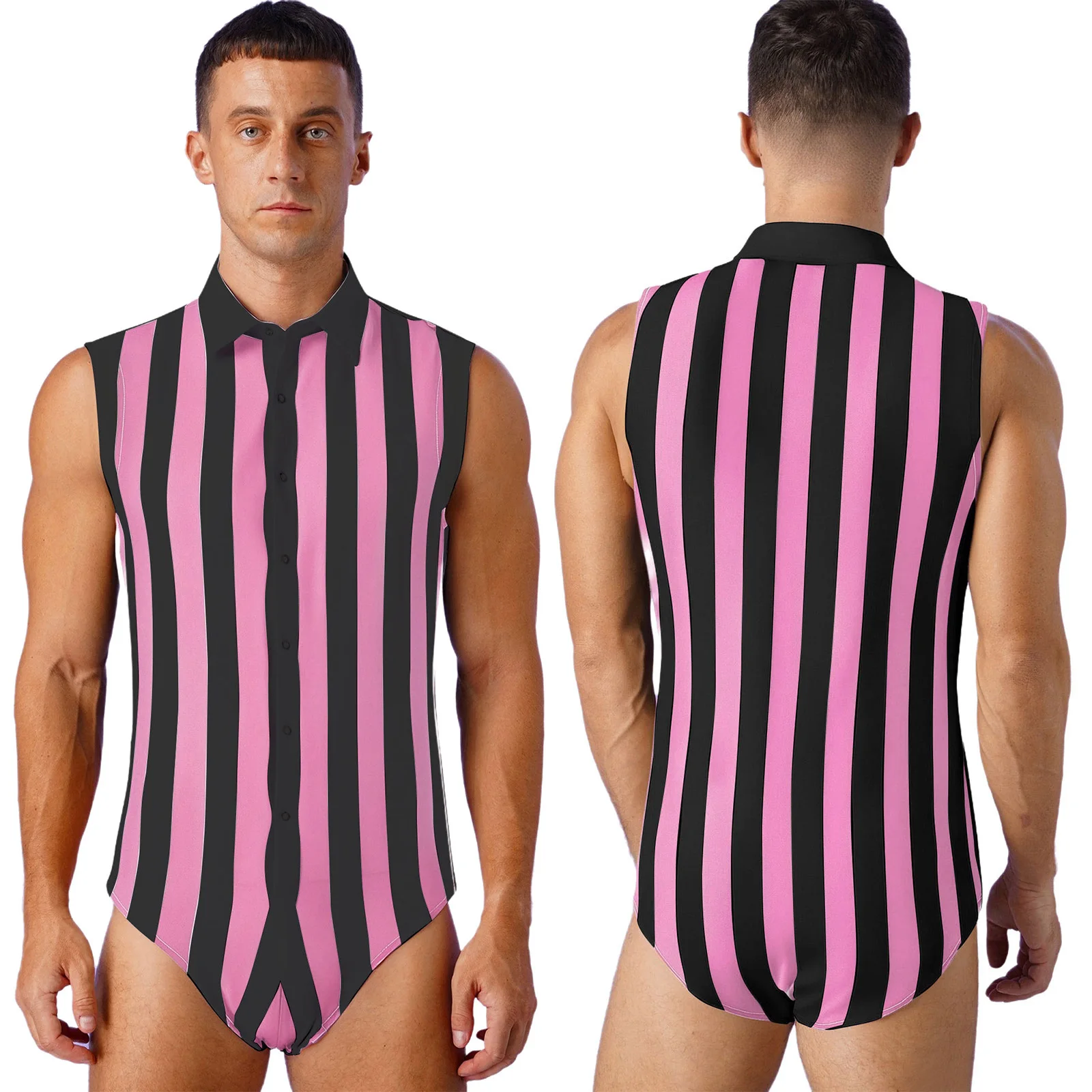 Bodysuits de luta livre de treino sem mangas masculino elegante colorido listrado macacão pijamas lounge-wear festa clube causal wear ternos