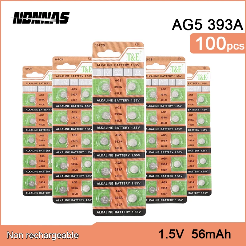 

100pcs AG5 LR754 SR754 193 393 L754 LR48 SR754SW Button Batteries Round Cell Coin 1.5V Alkaline Battery For Calculator Radio Toy