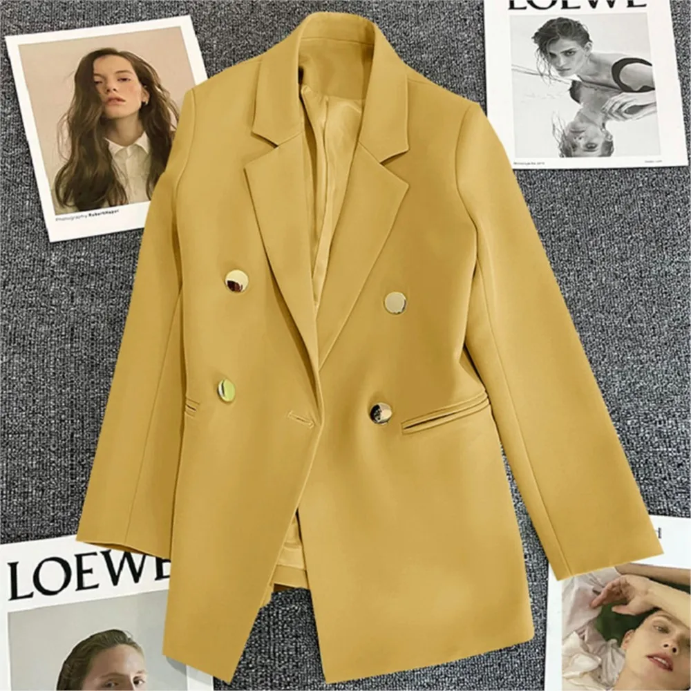 Elegante Büro Damen Luxus Blazer Herbst Klassische Langarm Solide Zweireiher Koreanische Mode Outer Weiße Blazer