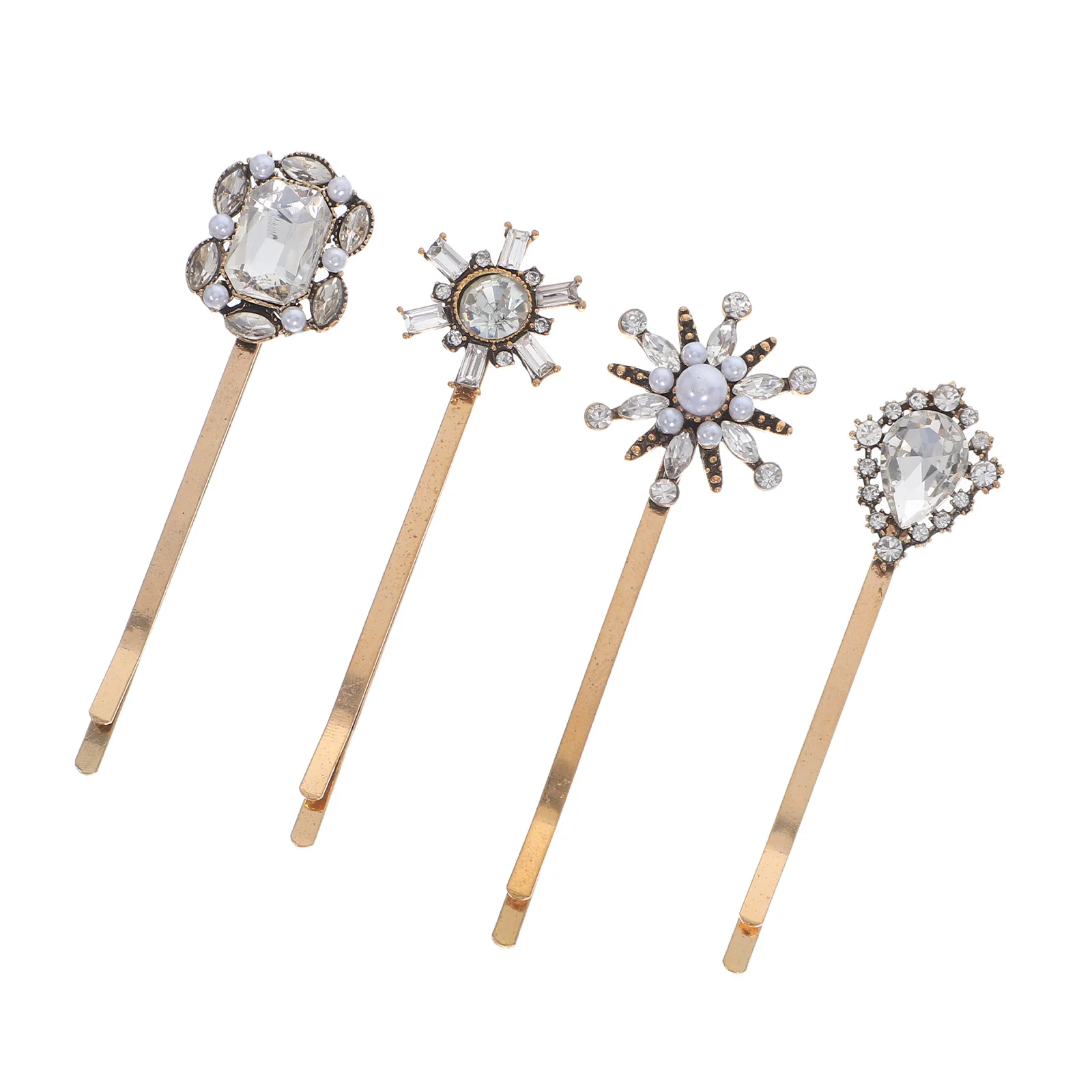 

4Pcs Vintage Rhinestone Pearl Barrettes for Women Decorative Bobby Pins Side Hair Clips Bangs Hair Styling Party Daily Use