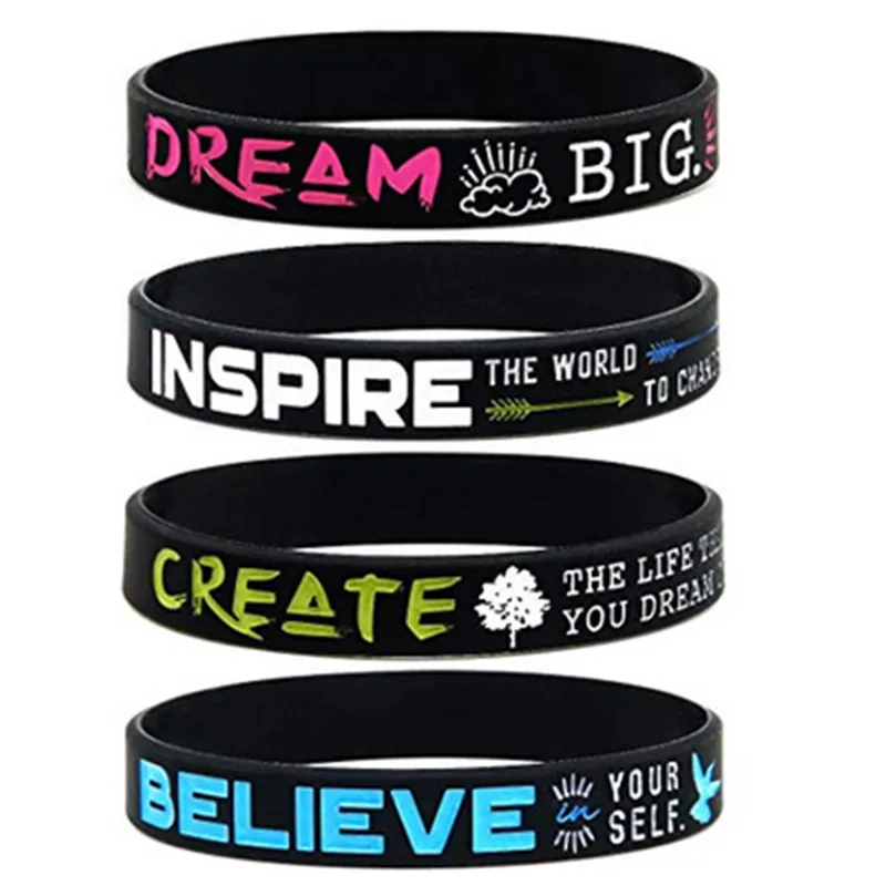 Bracelet en caoutchouc et silicone, 1 ou 4 pièces, inspirant, rêve, créer, croire
