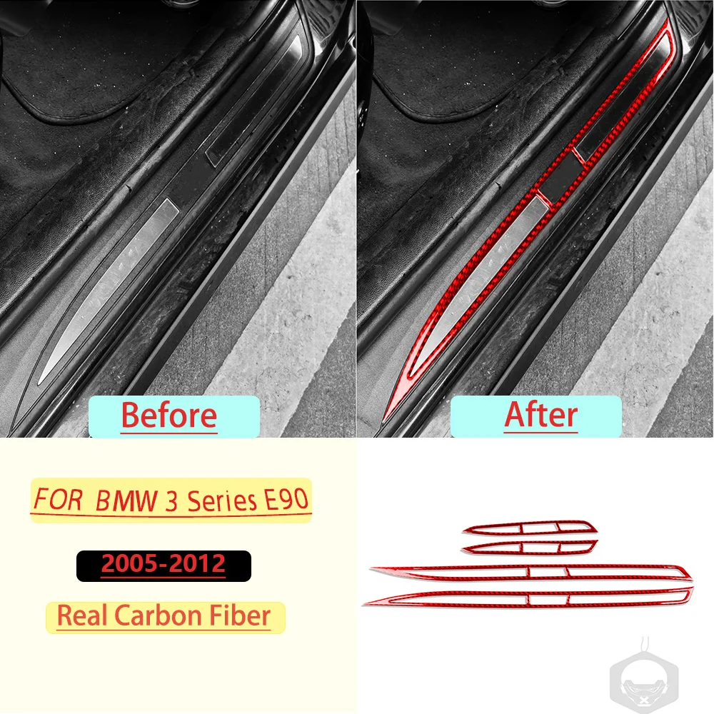 For BMW 3 Series E90 2005-2012Car Door Pedal Sill Protector Trim Real Soft Carbon Fiber Interior Accessories Decoration Sticker