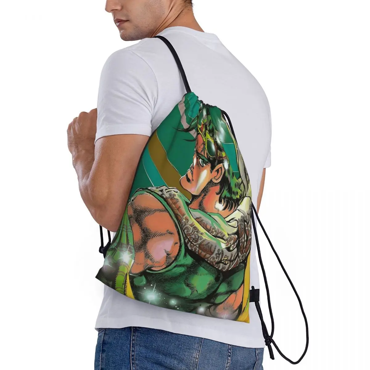 

Jojo Bizarre Adventure Joseph Joestar Anime Backpacks Multi-function Drawstring Bags Sports Bag Book Bags for Man Woman School