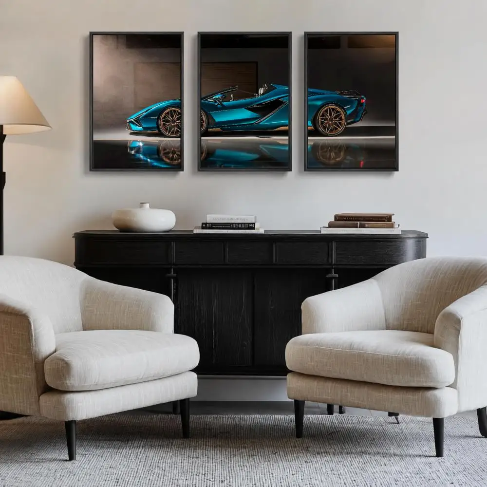 Sports Car Racetrack Painting Calligraphy 3PCS Canvas Wall Art Poster Set Home Decor for Living Room Bedroom Office Decoration