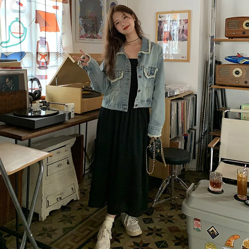 Faionable solto feminino denim jaet primavera outono retro tamanho pequeno casaco ort material de algodão modelo fino produção chinesa