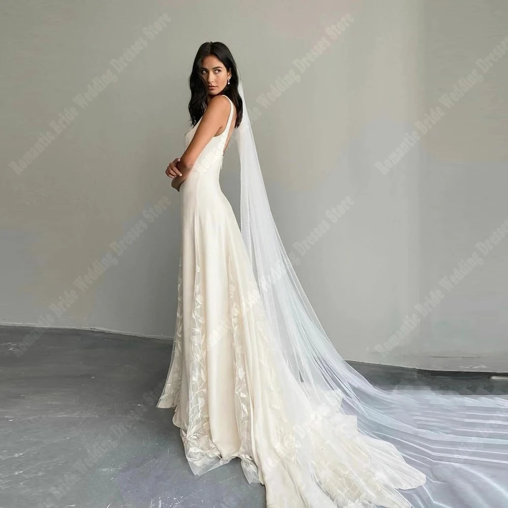 Vestidos De novia De tela satinada con cuello corazón para mujer, Vestidos De novia con estampado De encaje, longitud para fregar, Vestidos De princesa De Novias 2025