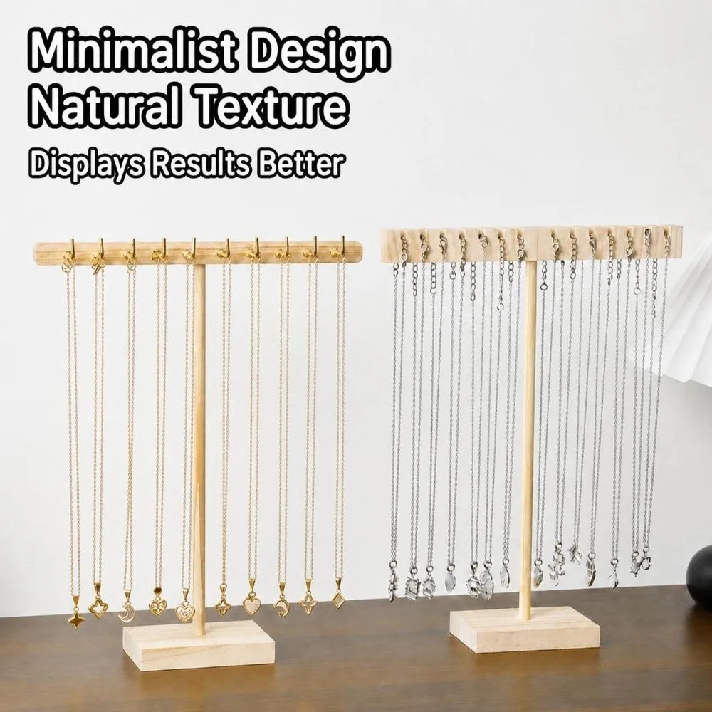 Wooden Wooden Necklace Stand T-Shape Countertop Use Countertop Necklace Organizer T-bar Jewelry Display Rack Retail Shop