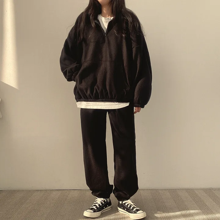 Conjunto de moletom e calça de treino feminino, roupas femininas, roupas grossas, roupas femininas, algodão, casual, outono, inverno, 2023, 2 peças