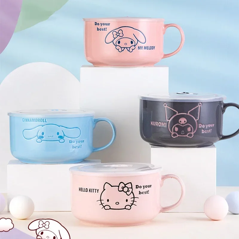 

Sanrio Kawaii My Melody Ceramic Instant Noodle Bowls Kuromi Cinnamoroll Anime Cartoon Student Large Capacity Lunch Box with Lid