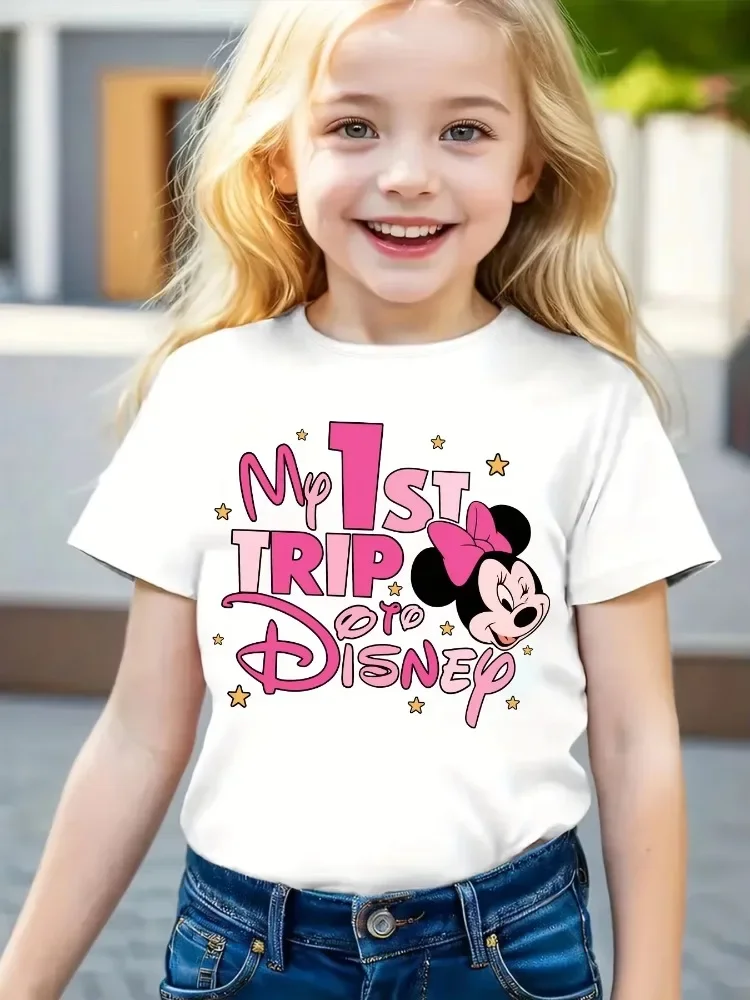 

Модная детская футболка с принтом Микки Мауса Диснея, летний подарок, футболка из чистого хлопка с круглым вырезом и короткими рукавами