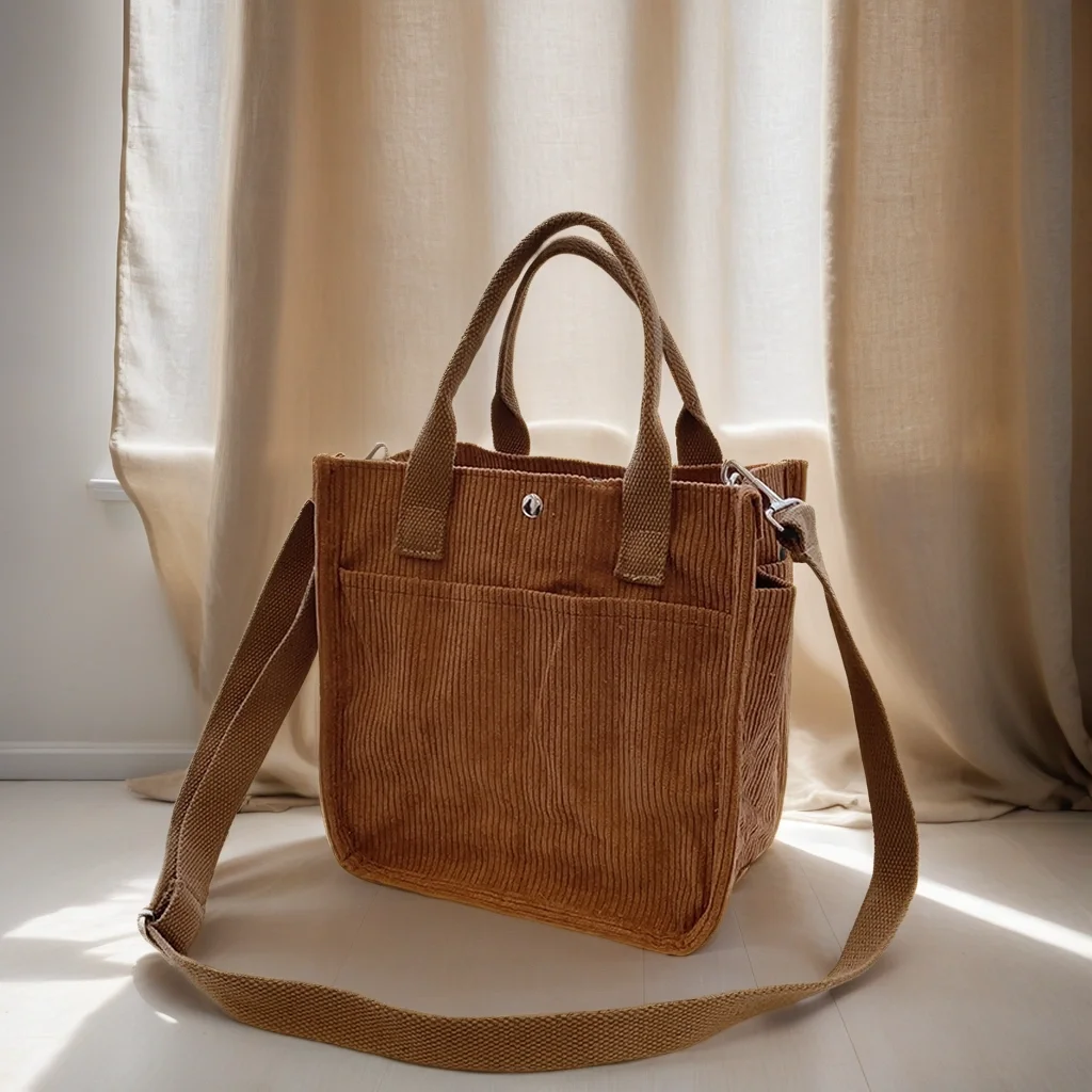 Corduroy Washed Casual Messenger Bag-Corduroy Formal Business  Work Large Purse Shoulder Hobo Bag