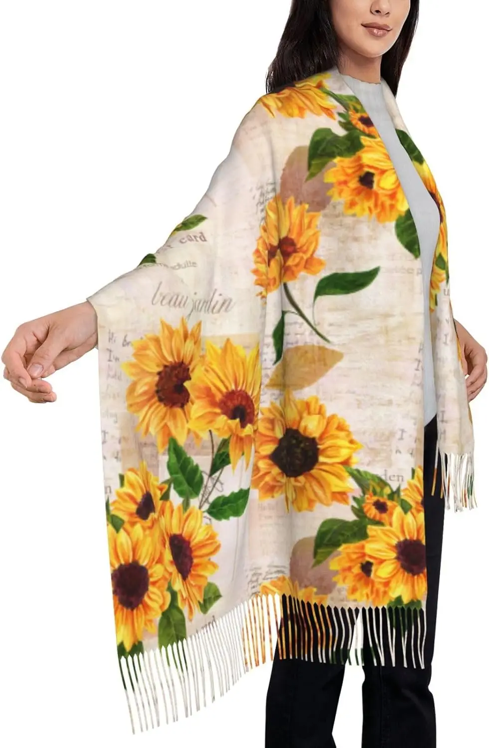 

Шарф с подсолнухами, шаль для женщин, легкая кисточка, длинная, большая, осенне-зимняя, мягкая, теплая, модная, подарок на День Благодарения