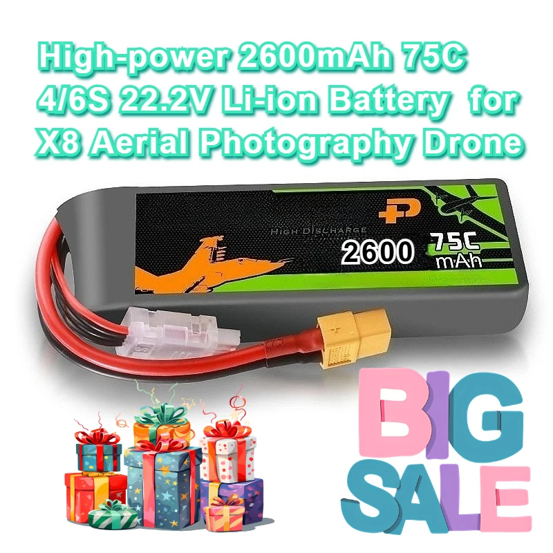 

High-power 2600mAh ,75C ,4/6S ,14.8/22.2V Li-ion Battery for X8 Aerial Photography Drone