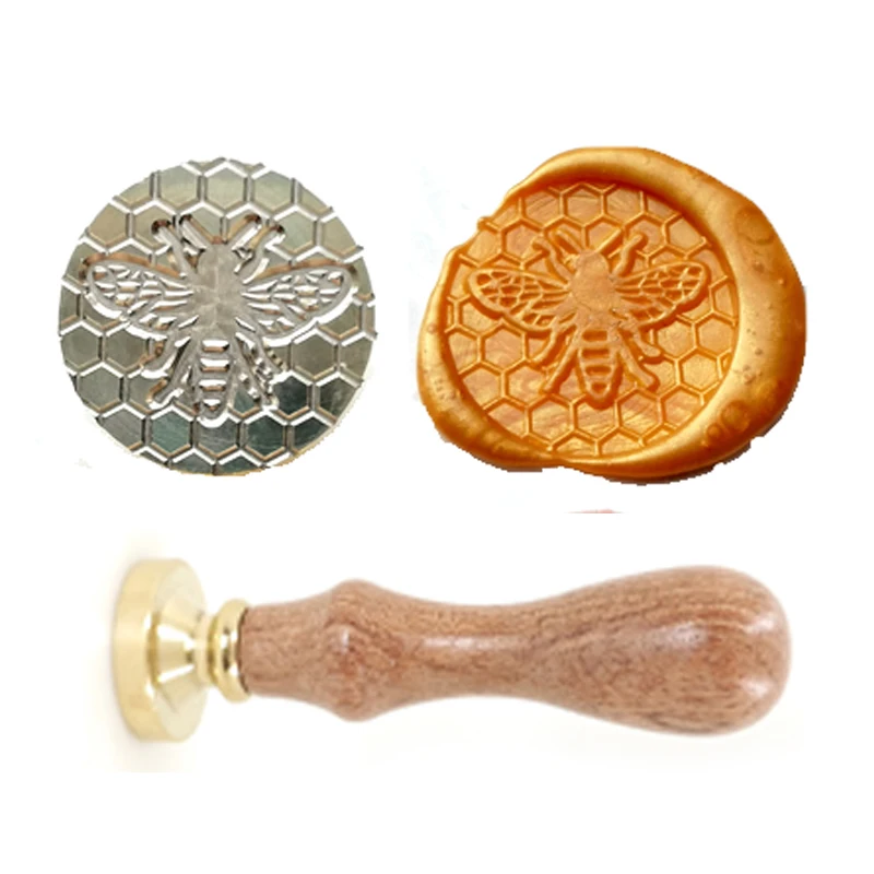 Precioso sello de cera de abeja Natural, pintura exquisita, mango de madera, sello Retro antiguo DIY, sello de cera personalizado de alta calidad
