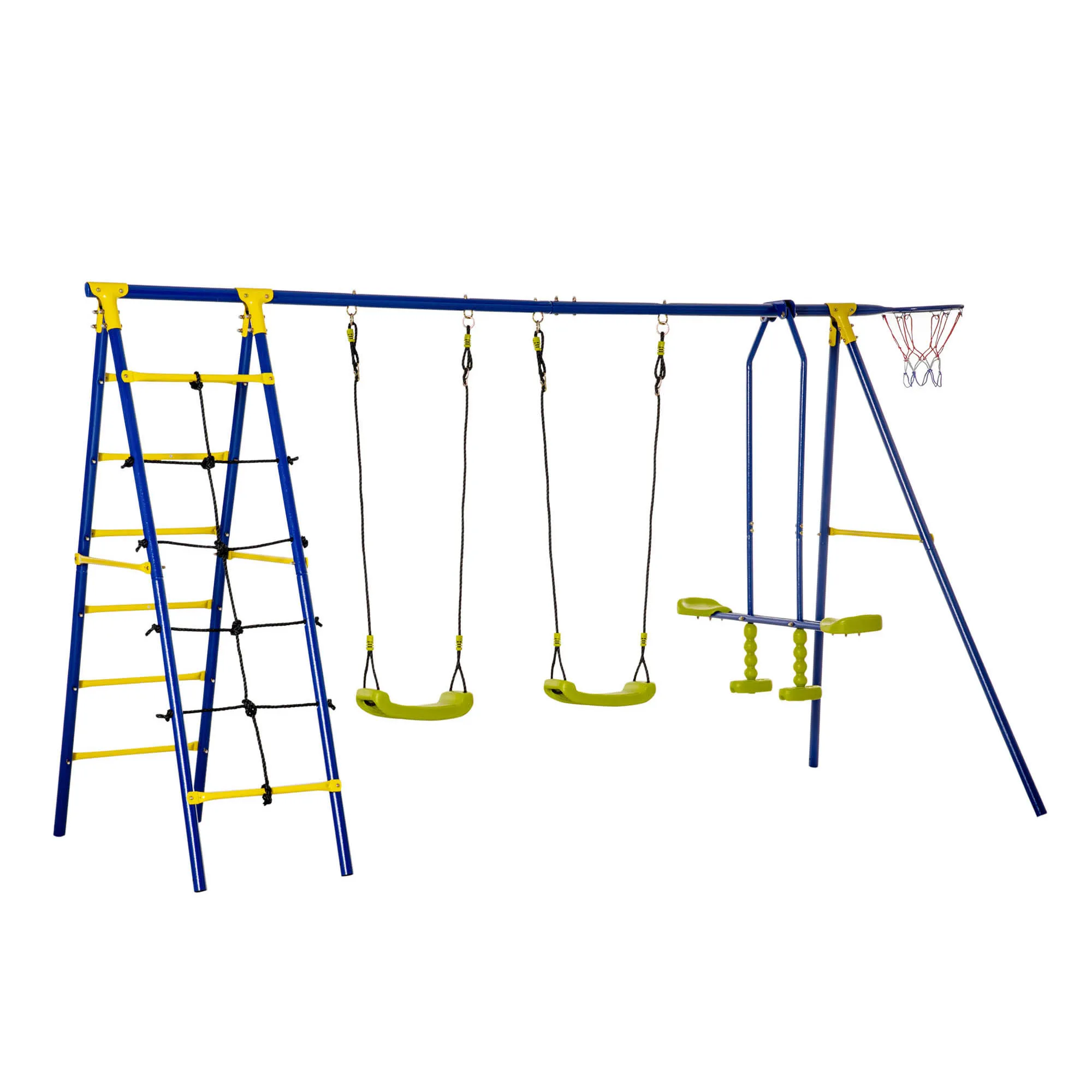 Outsunny Metal Children's Swing Set with 2 Seats Double-Seats Climbing Tower and Basket Garden Park for Children + 3 Years 315x138x175 cm Multicolor