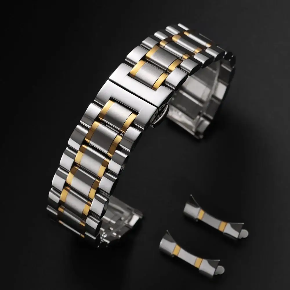 Edelstahl-Uhrenarmband mit gebogenem Ende, 12/13/14/15/16/17/18/19/20/21/22/23/24 mm, Schmetterlingsverschluss, massives Metall-Universalarmband – Detail 5