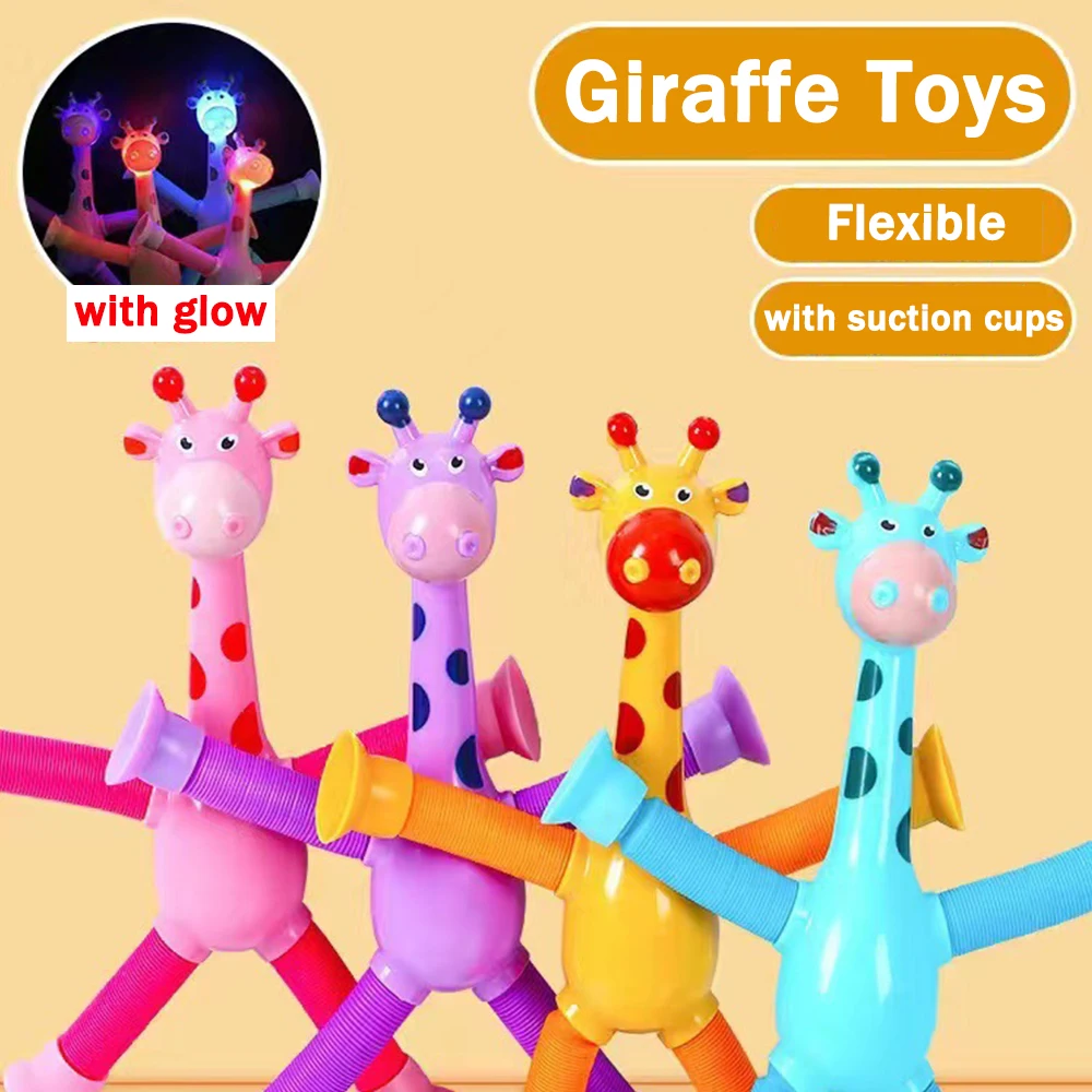 Children Telescopic Suction Cup Giraffe Toys Pop-up Tube Telescopic Giraffe Toy for Boys Girls Kids Creative Early Education Toy