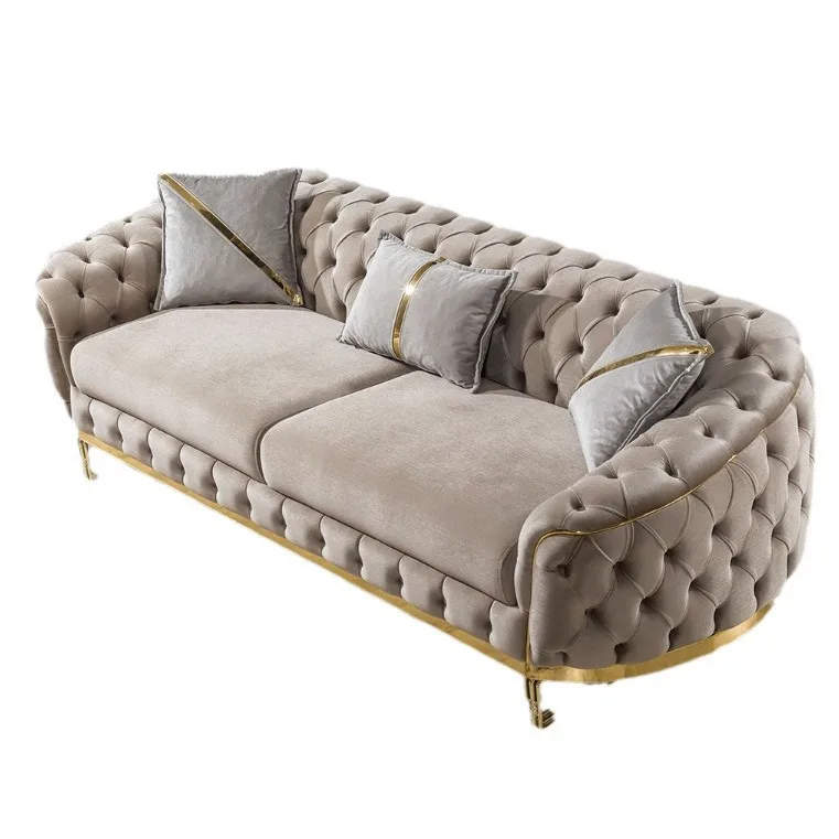 Sofa Velvet American light luxury fabric sofa straight row 123 Internet celebrity designer living room high-end buckle sofa