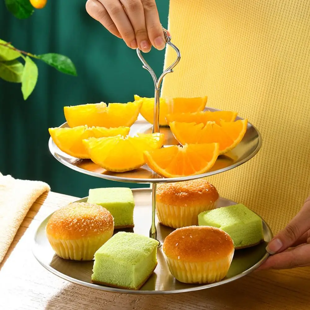 Stainless steel Stainless Steel Fruit Stand 2/3 Layer Easy to Use Cake Dessert Tray With Handle Not Easily Deformed