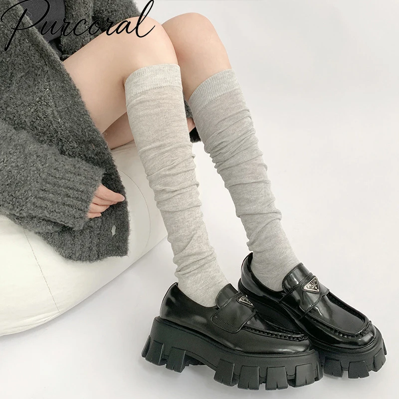 Purcoral 2026 Women Slouch Over Knee Socks Thin Knit Leg Warmers Aesthetic Pleated Stacked Long Socks