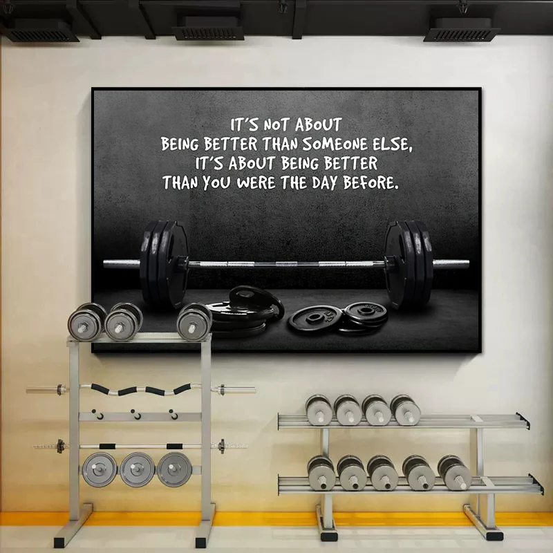 Modern Motivating Quote Sports Art Posters and Prints Wall Canvas Art Barbell Decorative Painting for Gym Room Fitness Lovers - view 2