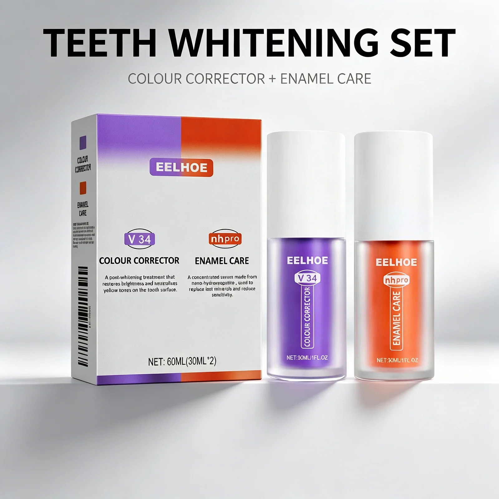 Kit y Pasta Dental Blanqueadora V34 Purple – Elimina la Placa y las Manchas, Limpieza Profunda para el Cuidado Bucal y Aliento Fresco, Set para Cuidado en Casa