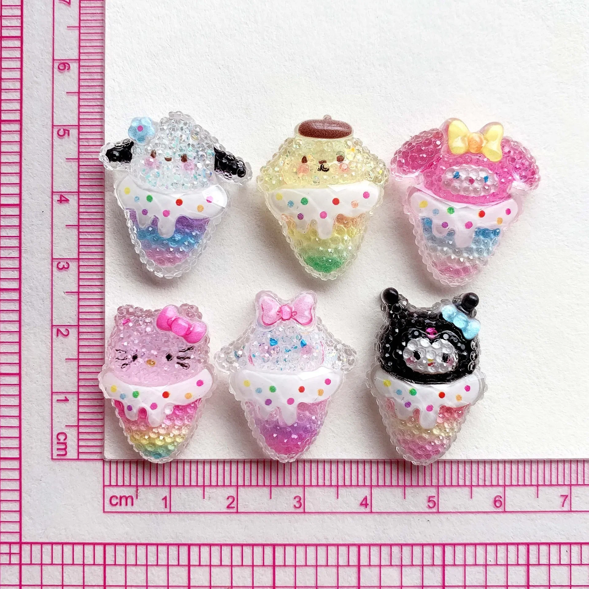 10pcs Hello Kitty Cartoon Nail Art Accessories Cute 3D Ice Cream Translucent Sequins Resin Cream Glue Mobile Phone Case Decor