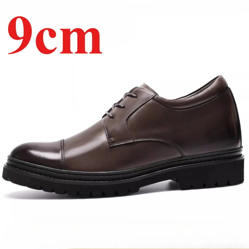 British Wedding Men's Dress Shoes 7cm Elevator Shoe Male Genuine Leather Business Breathable Comfortable Height Increasing Shoes