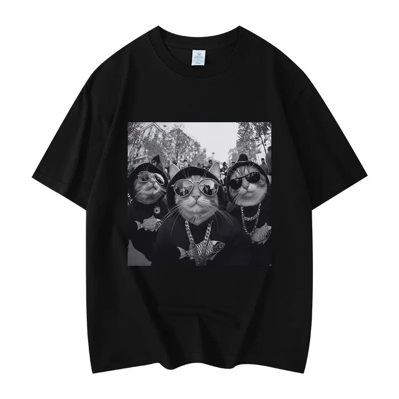 

Funny Cat Gang Meme Graphic T Shirts Men's Women's Fashion Vintage Short Sleeve T-shirts Summer Casual Cotton T-shirt Streetwear