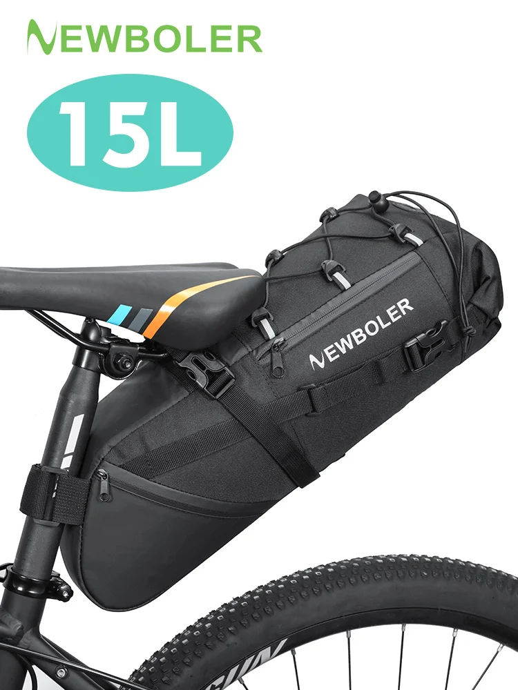 AliExpress NEWBOLER Bike Saddle Bag Waterproof MTB Road Bicycle 15L Large Capacity Cycling Bag Foldabe Tail Rear Bag Trunk Accessories