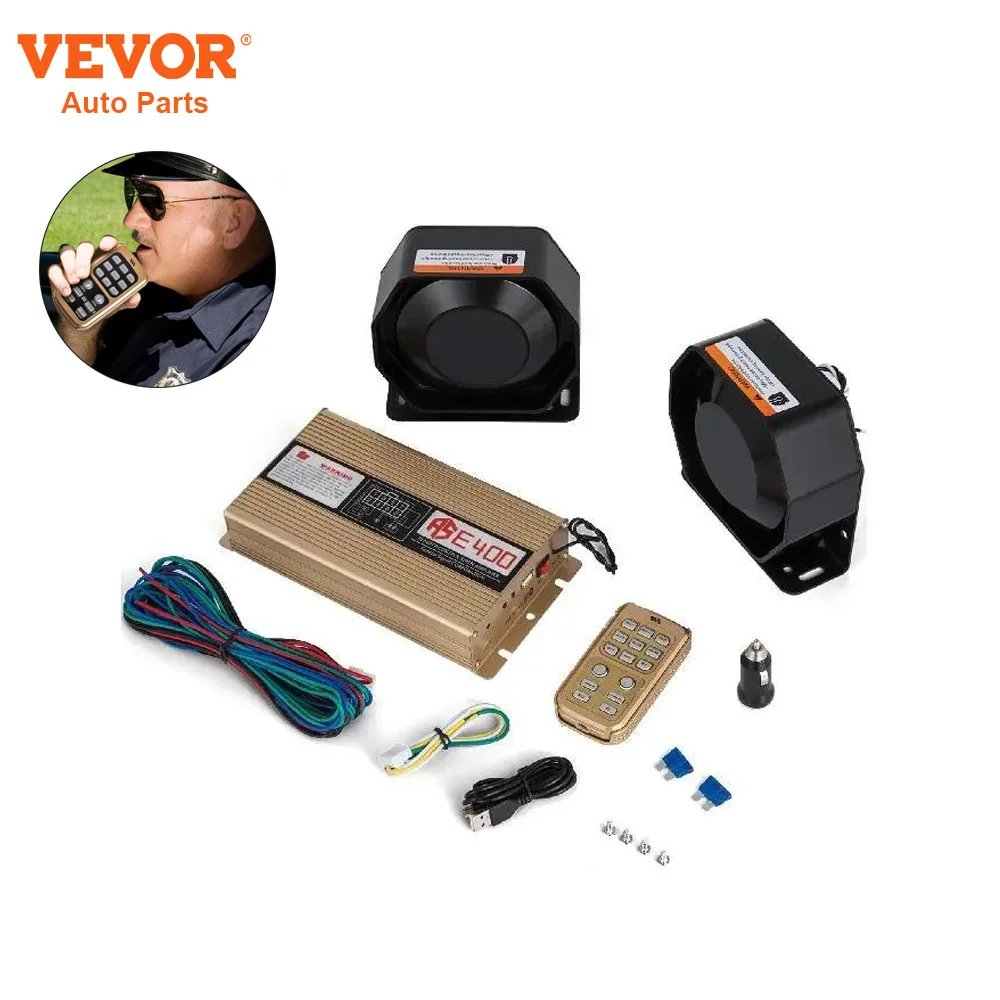 

VEVOR Car Warning Alarm 200W 8/18 Sounds 12V Loud 1/2 Horn Police Fire Siren PA Speaker MIC System for All Specific Vehicles