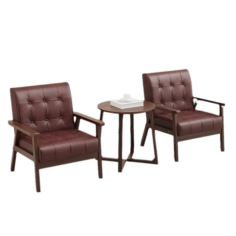 LH retro solid wood double card seat leather sofa negotiates milk tea shop tables and chairs