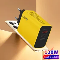 EU/US Plug For Xiaomi Total 120W Fast Charger Type-C Fast Charging Quick Charge 3.0 Charger Adapter For iPhone Samsung Huawei