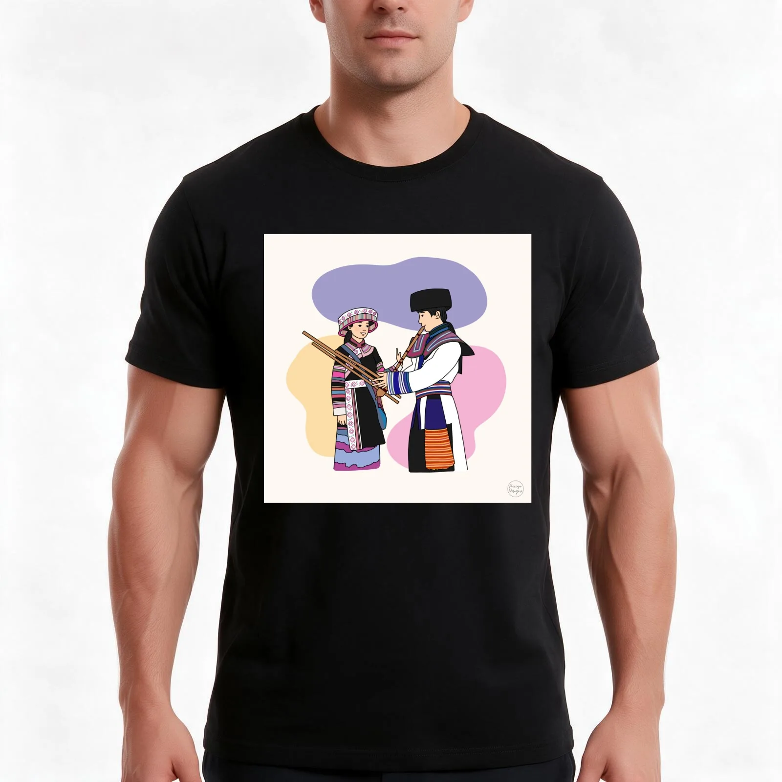 Hmong Couple Instrument (meiyudesigns) T-Shirt Summer Casual Cotton Tee Oversized Streetwear Tops Vintage Graphic Print