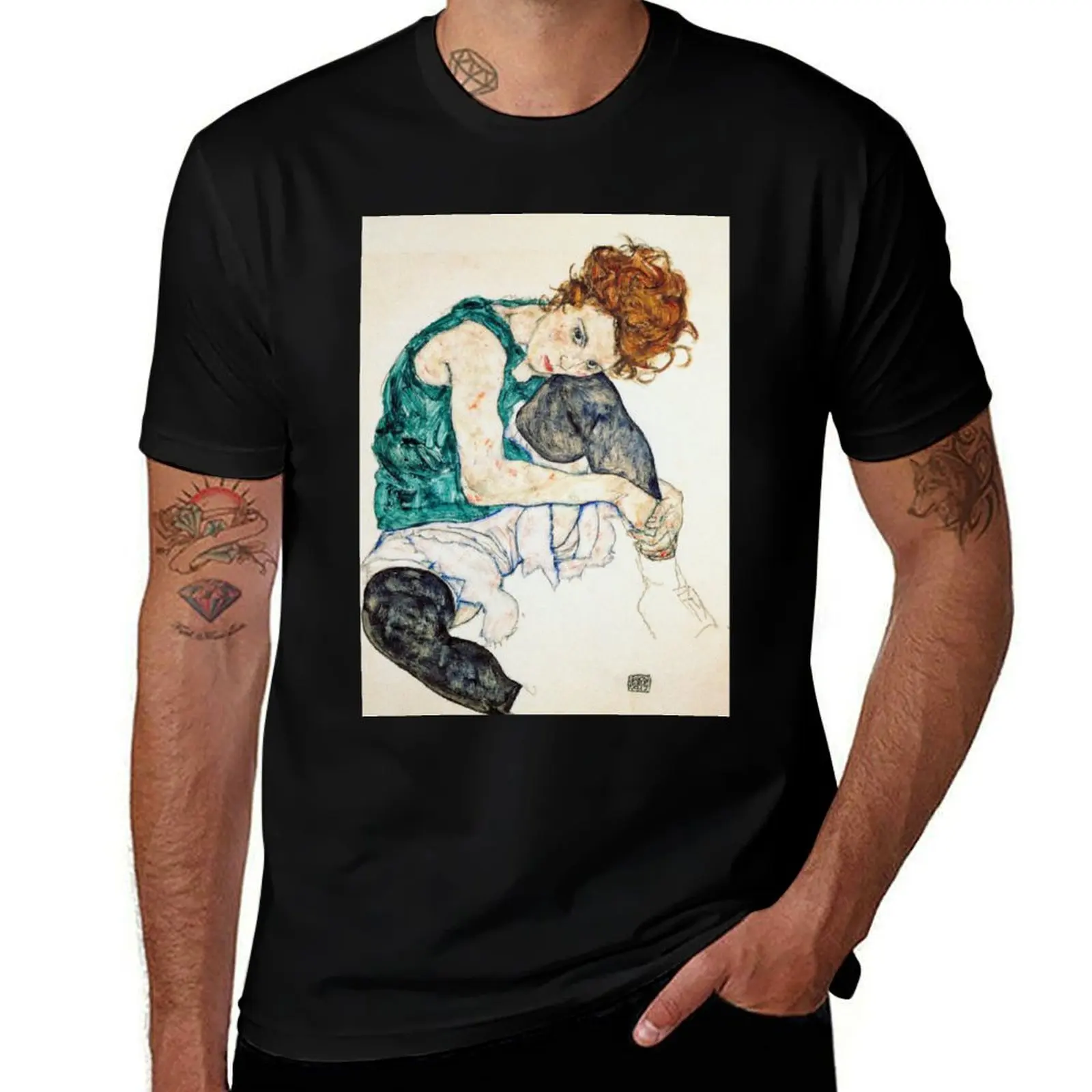 

T-Shirt t shirt for Knee designer t man 100 percent Egon shirts cotton Schiele Woman Bent Seated with T-Shirt