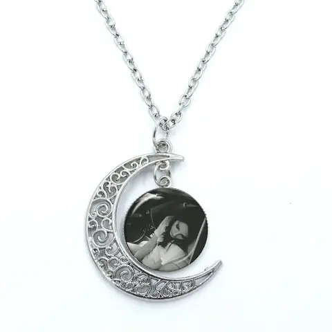 Eu amo luna vintage artístico retro foto cantor lana del rey cúpula de vidro cabochão lua crescente colar jóias de declaração presentes