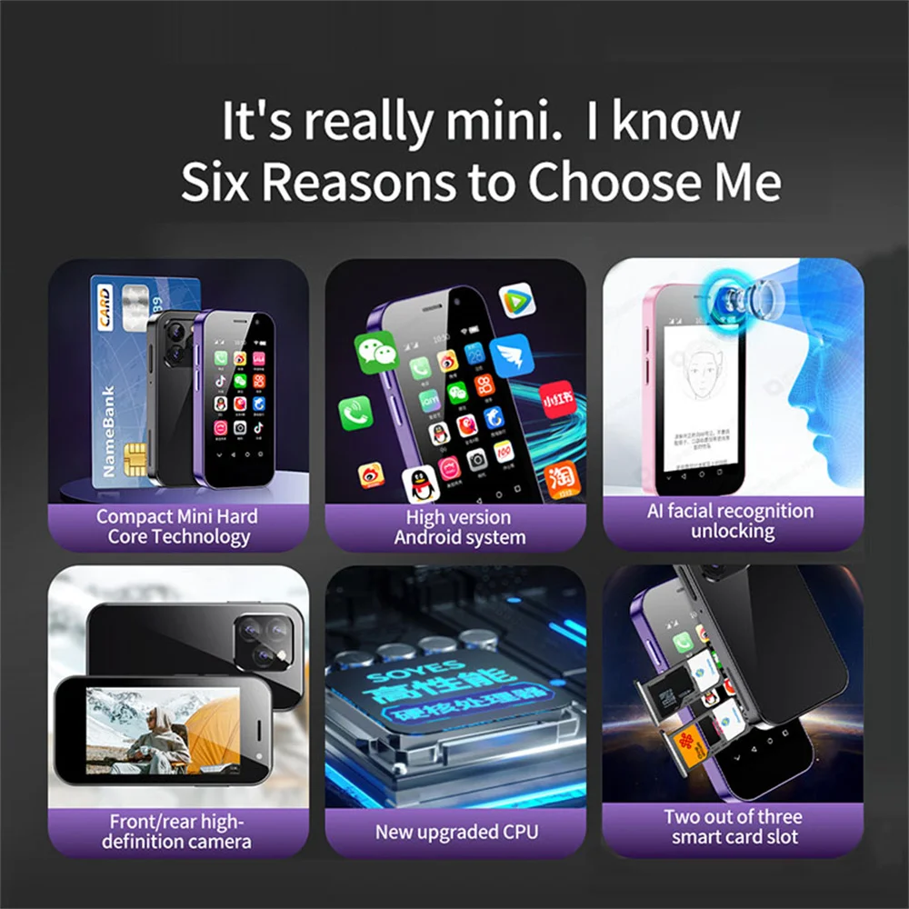 Imagem -02 - Pro Mini Smartphone Android 9.0 4g Lte Quad Core 3gb Mais 64gb 2600mah Reconhecimento Facial 3.0 Pequeno Celular à Venda Soyes-xs14