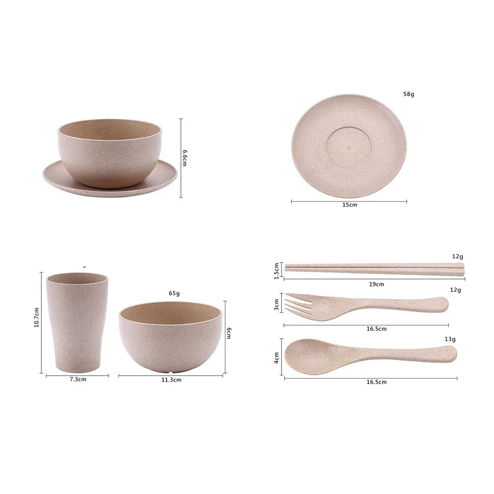

12pcs Environmental Wheat Straw Fiber Biodegradable Kids Dishware Set Safe Lightweight Portable Tableware For Soup Cereal